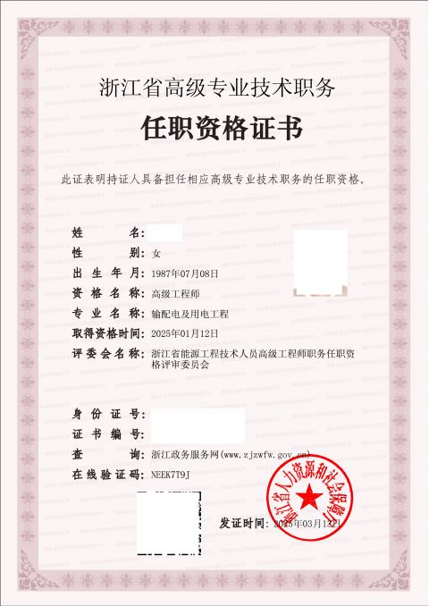 输配电记用电工程-高级工程师证书