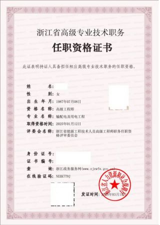 输配电记用电工程-高级工程师证书